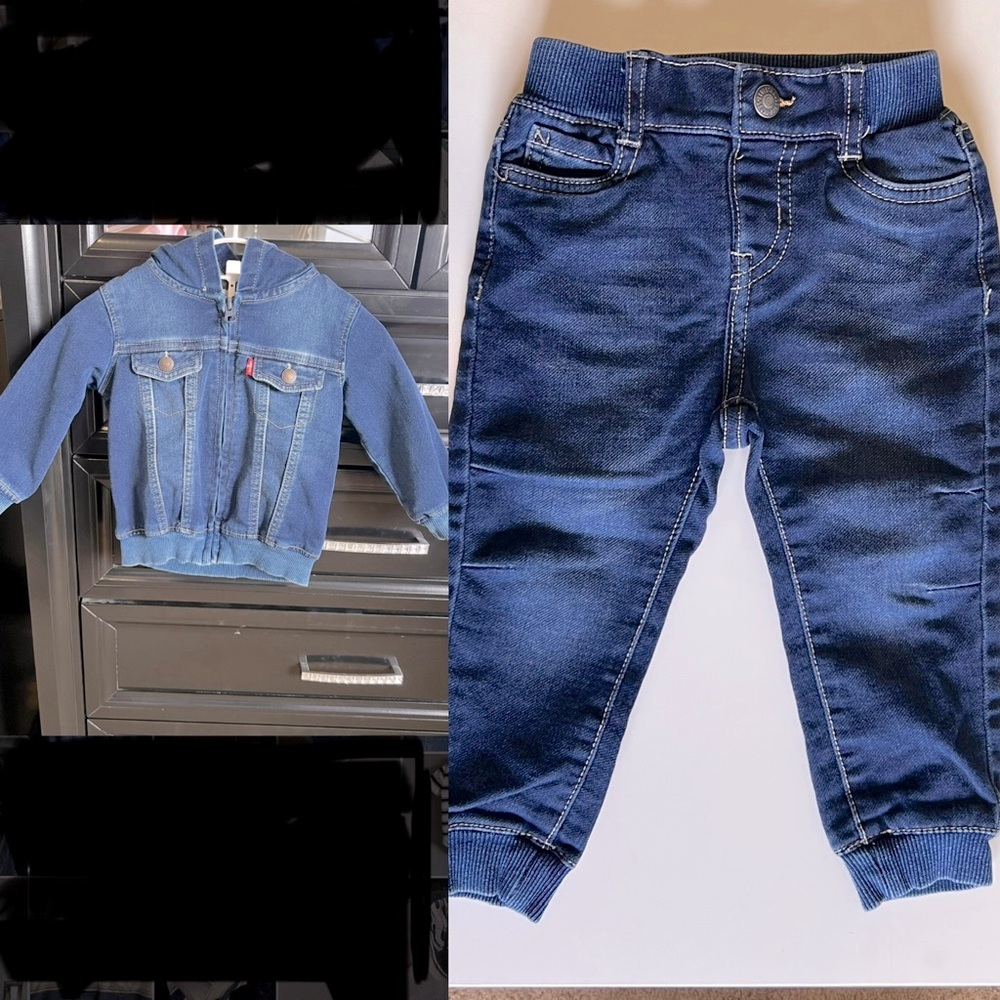 Knit Hooded Jean Jacket & Jean Jogger Set